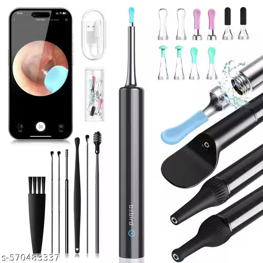 Ear Wax Removal, Ear Cleaner with Camera, Ear Wax Removal Kit with 1080P, Ear Camera Otoscope with Light, Ear Cleaning Kit with Cap for iPhone, iPad, Android Phones (Grey)