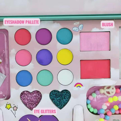 Beauty Set for Girls Makeup Set Makeup Set for Kids Real Makeup Plus Nail Art Set and Bracelets with Earrings Ring Gift Toys Kids Makeup Kit - Pink