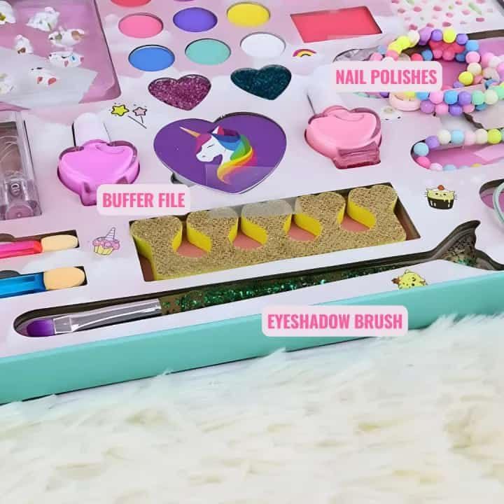 Beauty Set for Girls Makeup Set Makeup Set for Kids Real Makeup Plus Nail Art Set and Bracelets with Earrings Ring Gift Toys Kids Makeup Kit - Pink