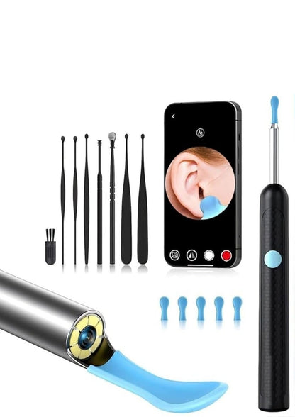 Ear Wax Removal, Ear Cleaner with Camera, Ear Wax Removal Kit with 1080P, Ear Camera Otoscope with Light, Ear Cleaning Kit with Cap for iPhone, iPad, Android Phones (Grey)