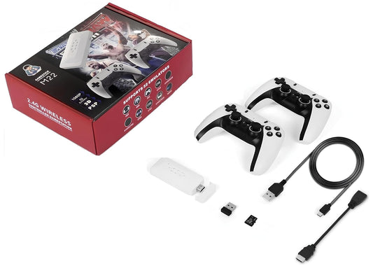 M22 Game Stick Console  30,000+ Preloaded Modern & Retro Games  64GB TF Card  2.4G Wireless Dual Controllers  1080p HDMI Plug & Play for TV  Supports 52+ Emulators