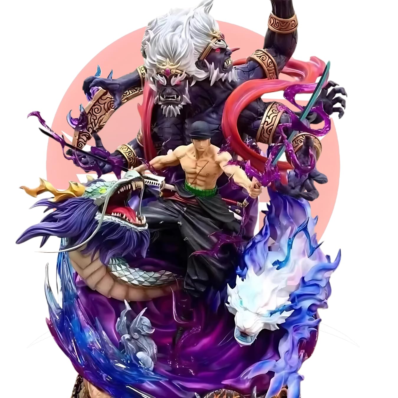 Zoro Asura Action Figure Statue 20Cm 3 Headed Demon Transformation Replaceable Heads One Piece Premium Anime Action Figure High-Detail Roronoa Zoro Figure For Gifts, PVC & Resin,Multicolour