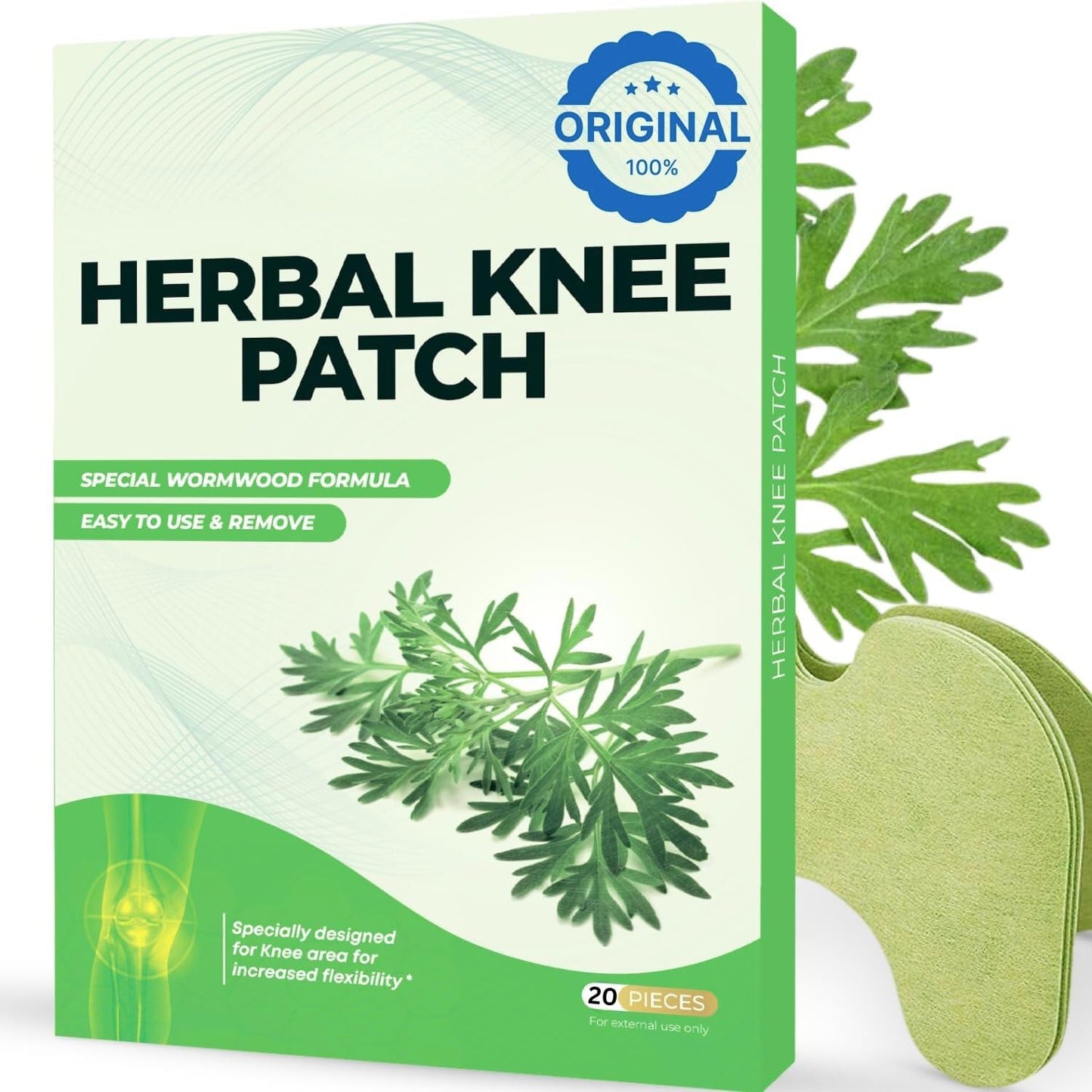 Herbal Knee Pain Relief Patches Arthritis Inflammation Patch Sticker | Instant Relief from Knee Pain | Joint Knee Pain Relief Products Natural Wormwood Extract Patch for Knee (20 Pieces)