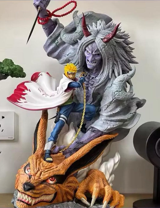 29cm Naruto Minato vs 9 Tails Kurama Battle PVC Action Figure Collectible Statue